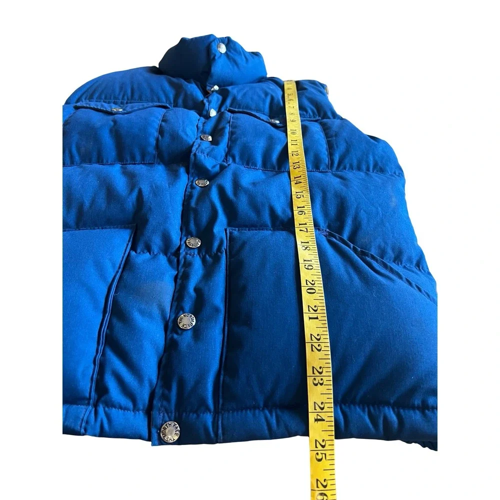 VTG The North Face 70s Mens S Blue Down Puffer Vest Snap USA-Made Brown Label